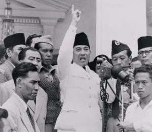 Indonesian President Achmad Sukarno Calming down Protesters, 1952, Jakarta, Indonesia
